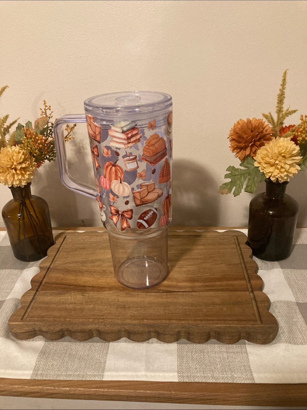 Clear Fall-Themed Double Wall Tumbler - Pumpkin Print